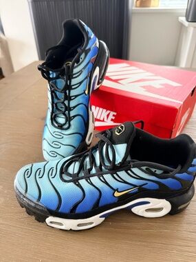 NEW Nike Air Max Plus – Black/Chamois/Sky Blue – Youth 6.5 (women’s 8)
